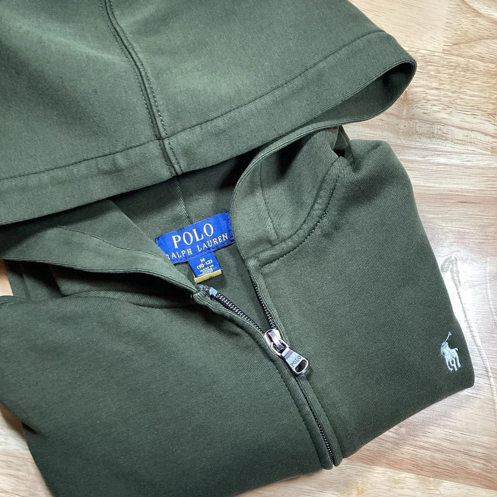Boys Polo‎ Ralph Lauren Full Zip Hooded Sweatshirt Medium (10-12) Olive Green